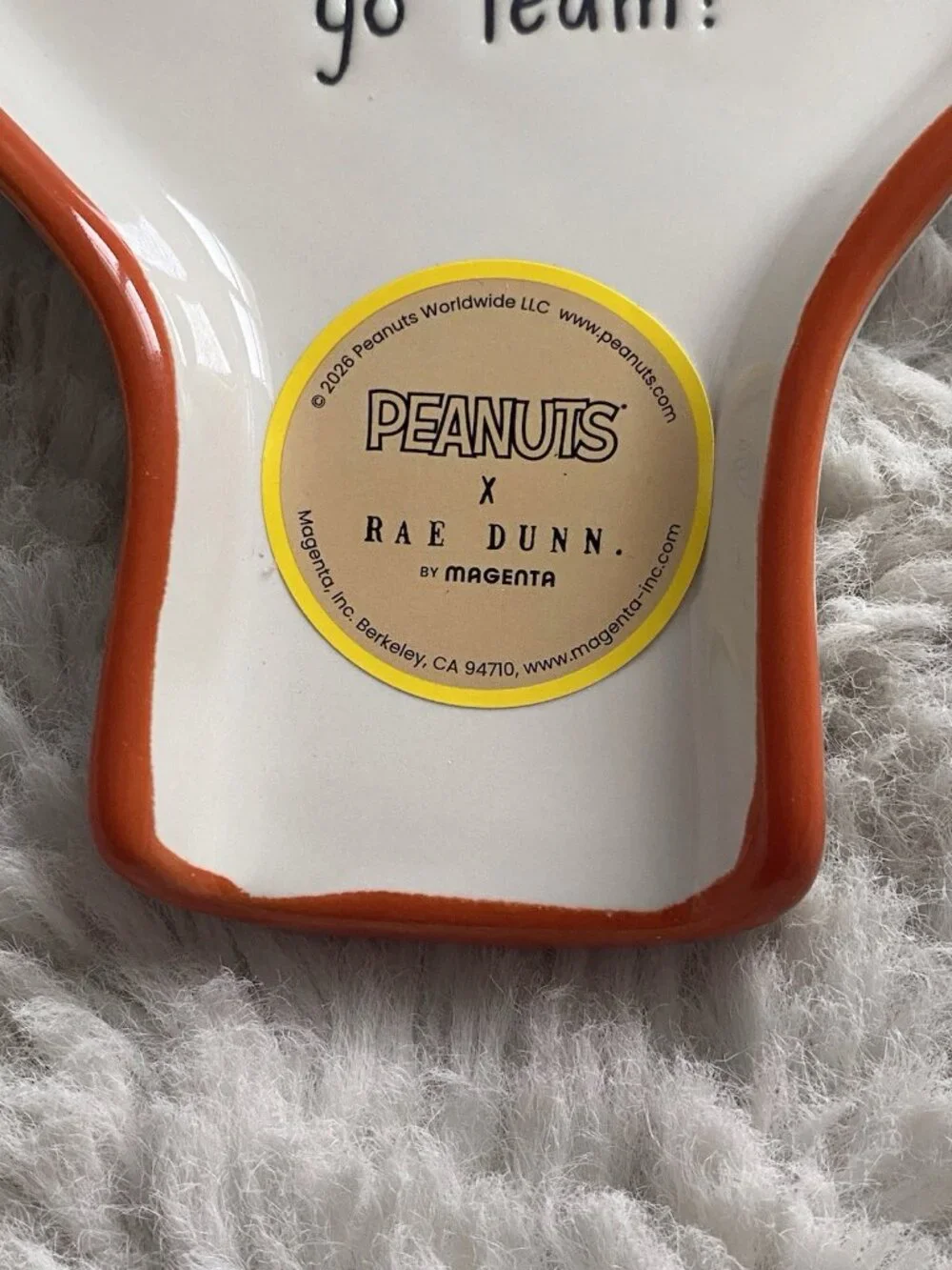 Rae Dunn X Peanuts Snoopy Woodstock Football Go Team Ceramic Spoon Rest NEW